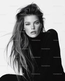 Elegant Monochrome Woman with Long Hair and Confident Gaze