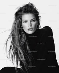 Elegant Monochrome Woman with Long Hair and Confident Gaze