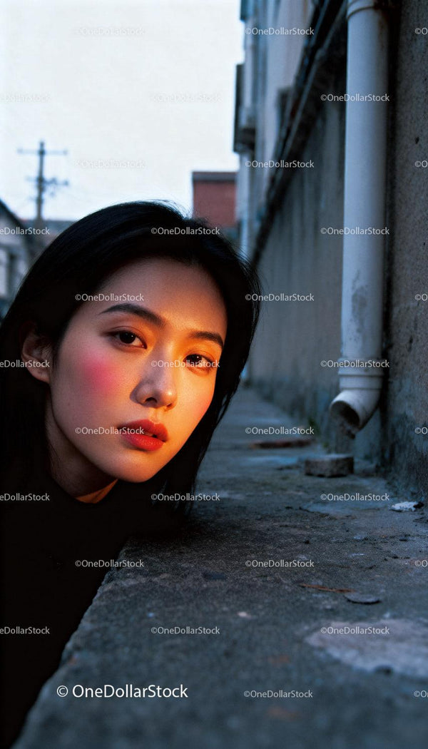 Woman with Warm Makeup Posing Against Urban Wall