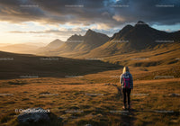 Majestic Mountain Landscape with Woman Hiking in Scenic Valley