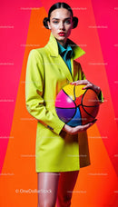 Vibrant Fashion Portrait Featuring Colorful Outfit and Ball