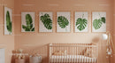 Modern Nursery with Monstera Leaf Wall Art and Baby Crib