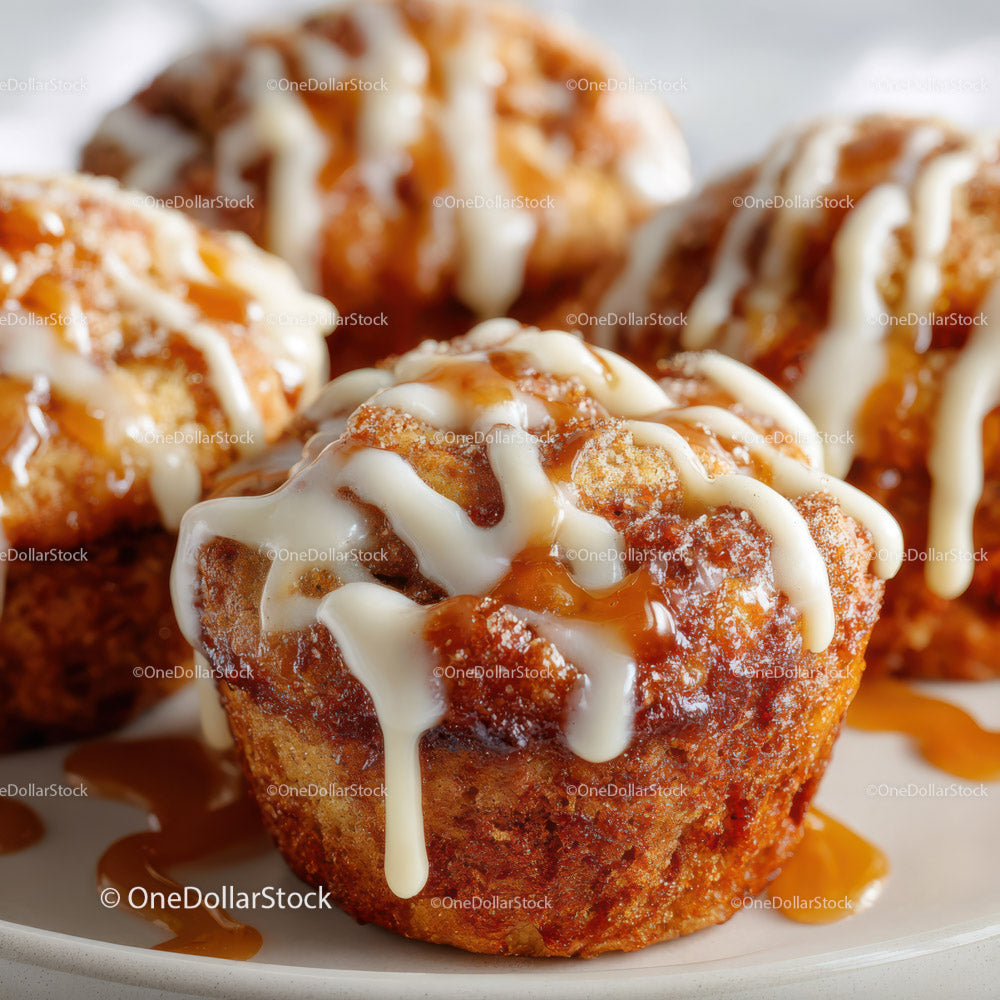 Caramel Apple Fritters with White Glaze and Caramel Drizzle