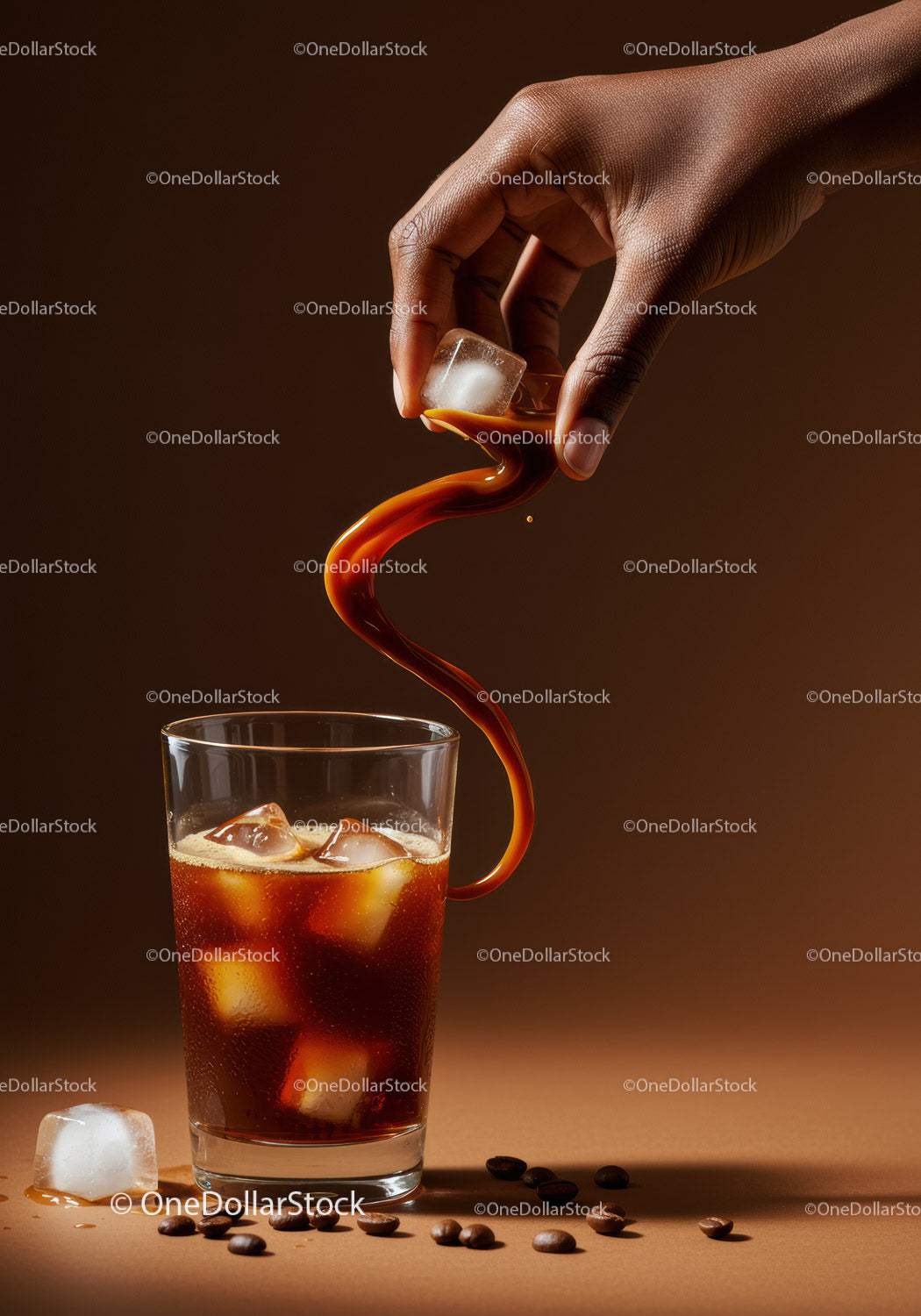 Ręczne dodawanie kostek lodu do szklanki z kawą Cold Brew