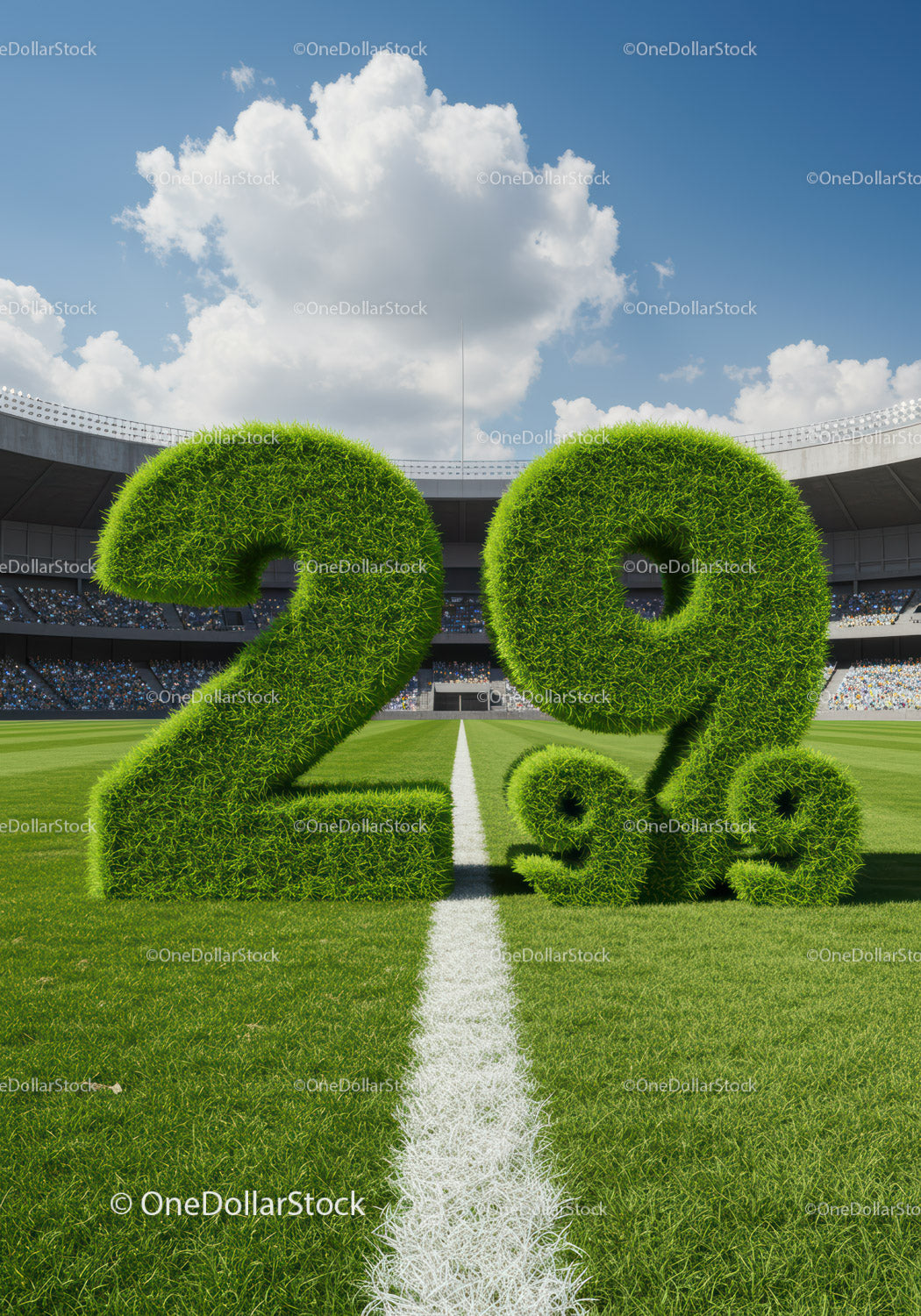 Twenty Nine Percent Shaped from Green Grass on Stadium Field
