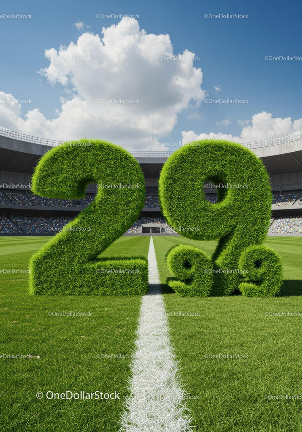 Twenty Nine Percent Shaped from Green Grass on Stadium Field