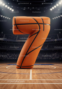 Basketball inspired number seven on stadium court