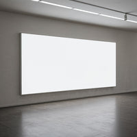Minimalist empty art gallery with large white canvas