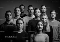 Diverse young adults posing in black and white portrait