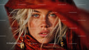 Portrait of a Stylish Young Woman with Blonde Hair and Blue Eyes in Desert