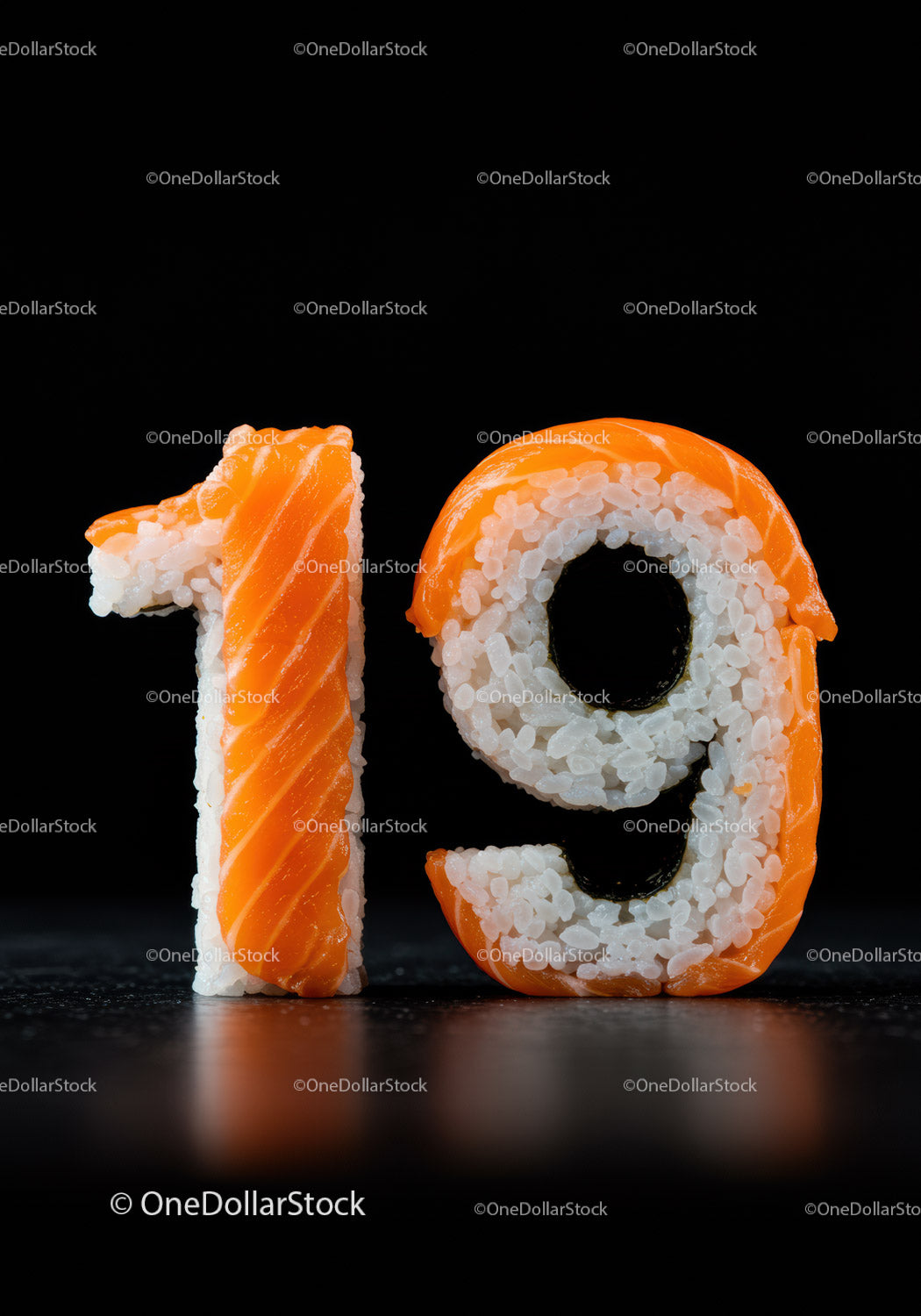 Number Nineteen Crafted from Fresh Sushi Rice and Salmon