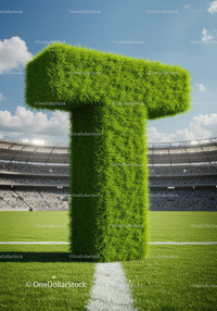 Grass-Covered Letter T Standing on Football Field