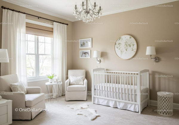 Bright and Cozy Nursery Room with White Crib and Elegant Decor