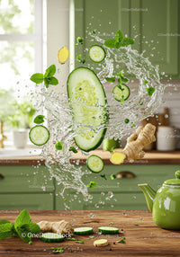 Fresh Cucumber and Ginger Splash with Mint Leaves