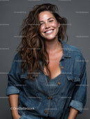 Confident Young Woman with Bright Smile in Casual Denim Outfit