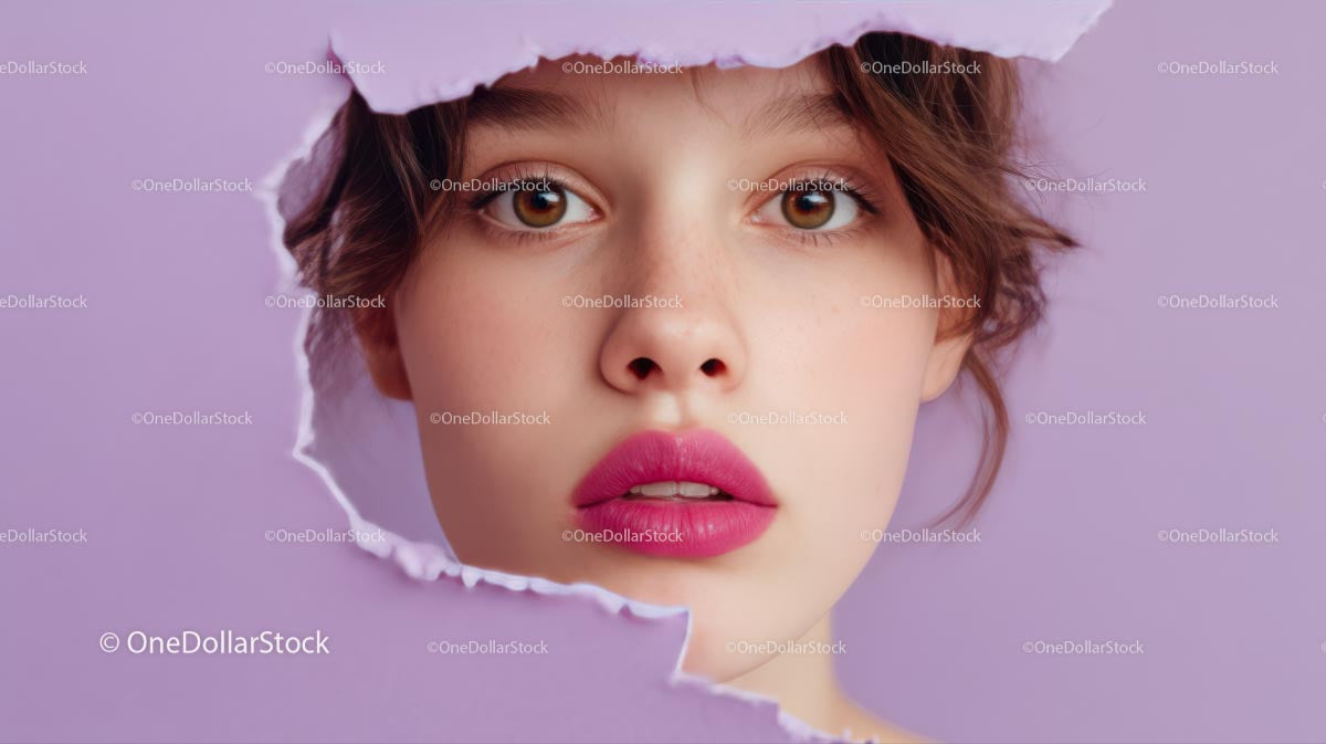 Beautiful Woman with Radiant Pink Lips and Artistic Background