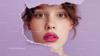 Beautiful Woman with Radiant Pink Lips and Artistic Background