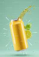 Refreshing Lemon Drink Splash from Bright Yellow Can