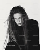 Black and White Portrait of Young Woman with Wet Hair