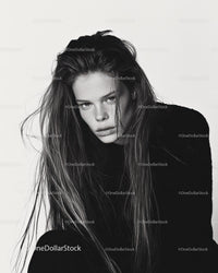 Black and White Portrait of Young Woman with Wet Hair
