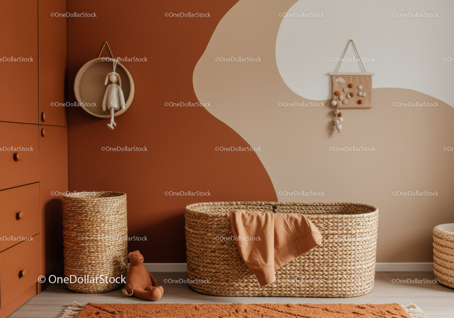 Stylowe wiklinowe kosze i przytulne dekoracje do nowoczesnego pokoju dziecięcego w stylu boho