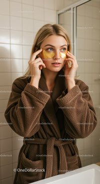 Young Woman Applying Under Eye Patches During Skincare Routine