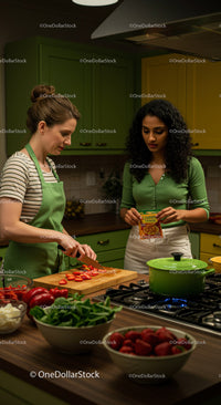 Women Cooking Together in a Bright and Colorful Kitchen