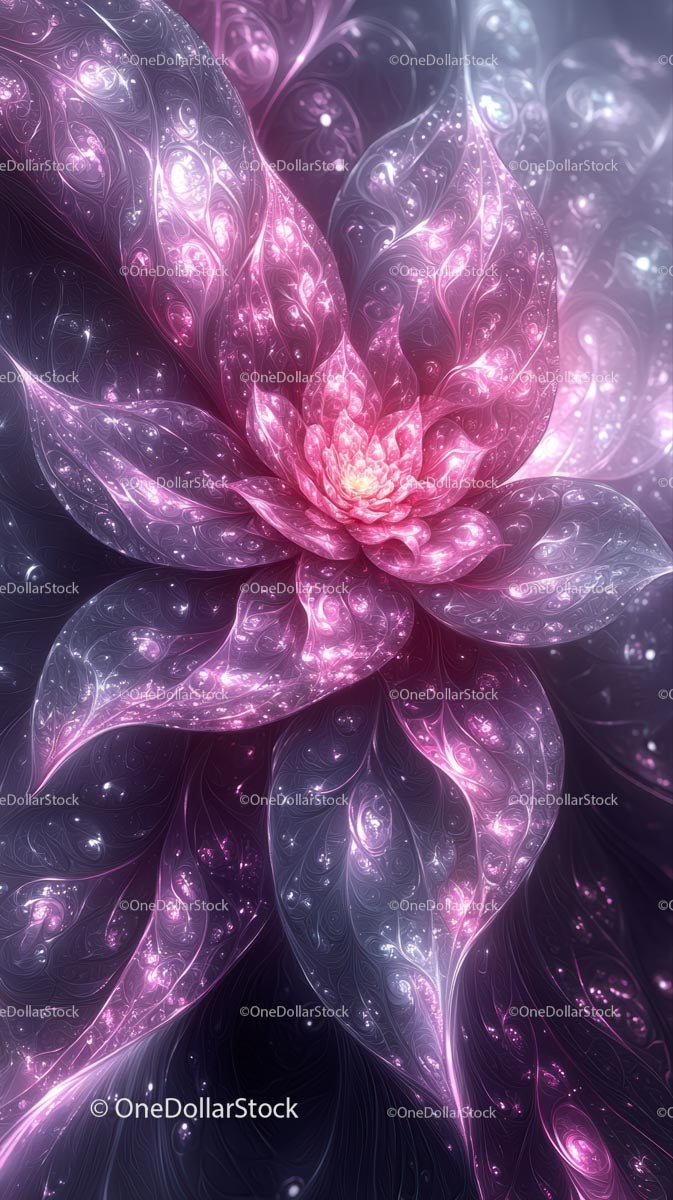 Vibrant Luminous Fractal Flower with Pink and Purple Petals