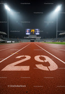 Empty Running Track Lane Twenty Nine Under Stadium Lights