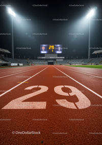 Empty Running Track Lane Twenty Nine Under Stadium Lights