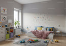 Bright Children's Bedroom with Toy Vehicles and Alphabet Wall Decor