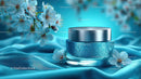 Refreshing Cosmetic Jar with Cherry Blossoms on Blue Silk