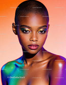 Portrait of woman with colorful glitter makeup on skin