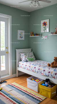 Bright Kids Bedroom with Playful Decor and Comfortable Bed