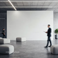 Modern Office Lobby with Blurred Businessmen Moving