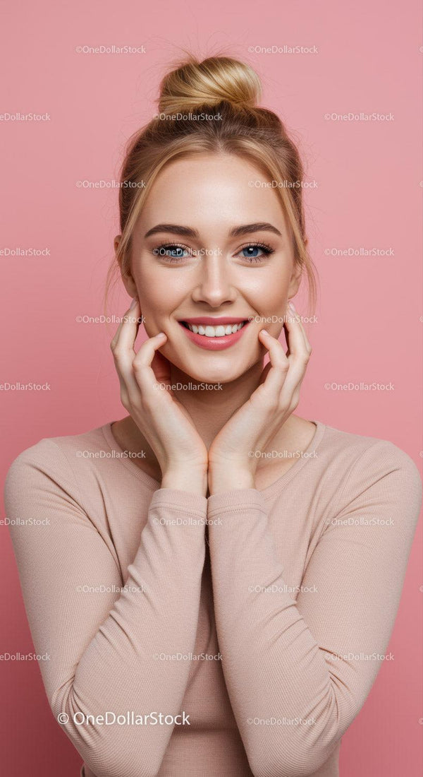 Bright Young Woman Smiling with Clear Blue Eyes and Blonde Hair