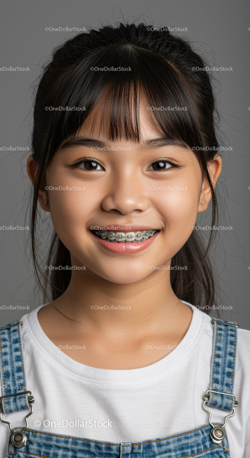 Smiling Girl with Braces in Casual Outfit