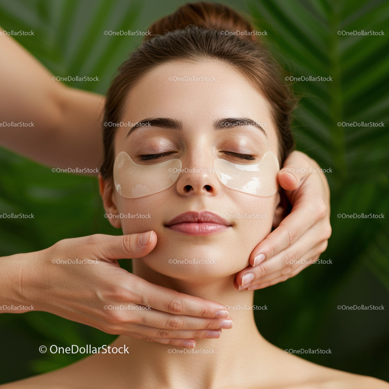Relaxing Facial Massage with Skin Care Products and Green Background