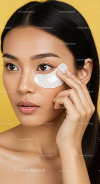 Young Woman Applying Eye Patch for Skincare and Facial Care