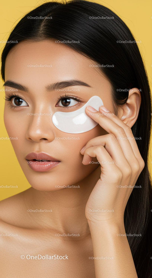 Young Woman Applying Eye Patch for Skincare and Facial Care