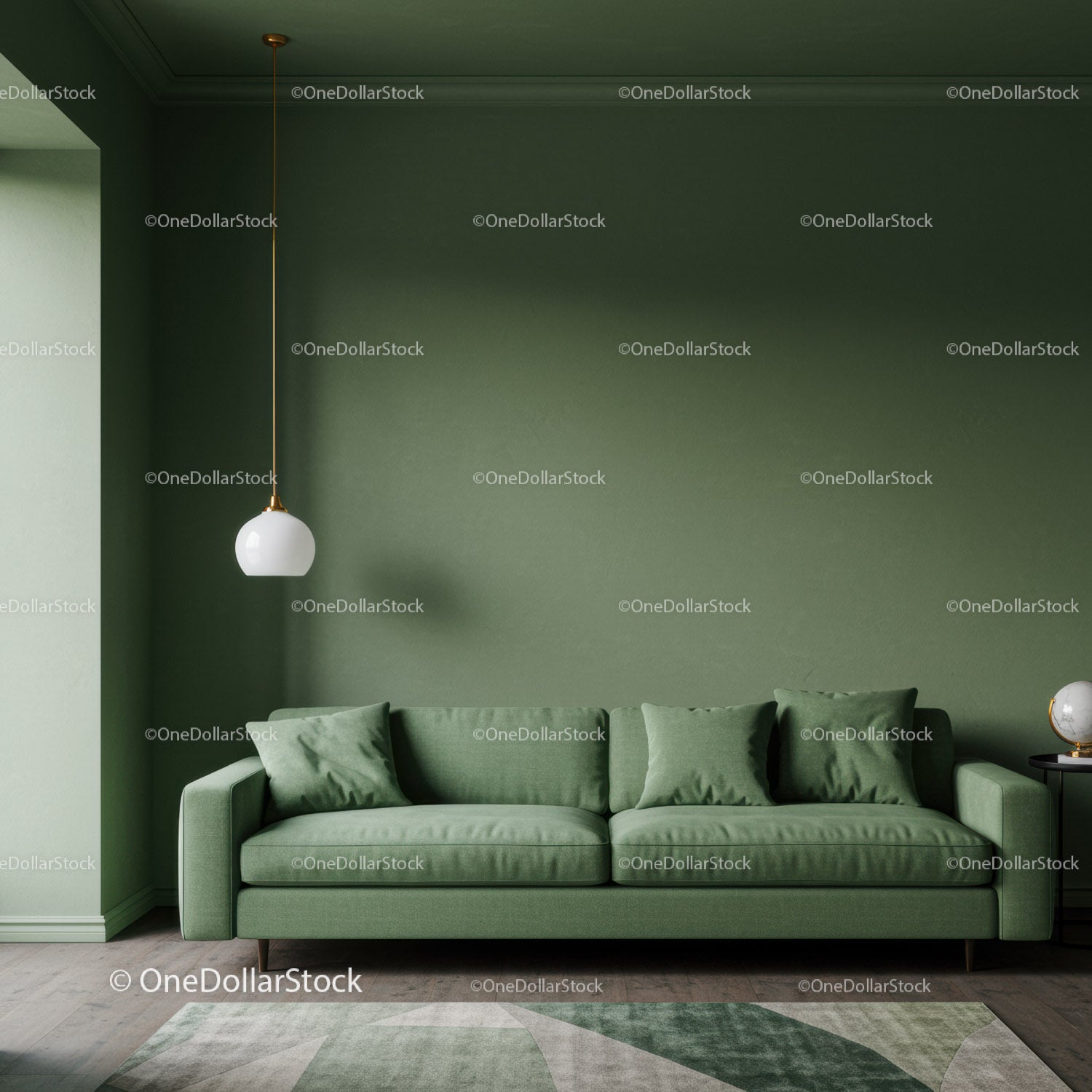 Modern Green Fabric Sofa in Stylish Living Room Interior