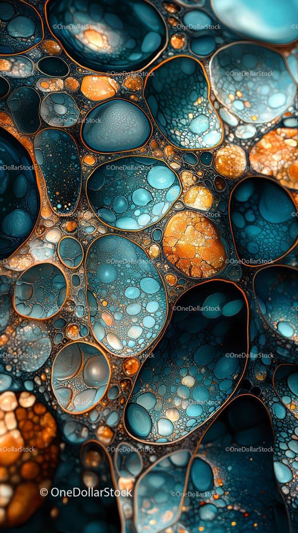 Colorful Abstract Oil Spill with Bubbles and Marbled Textures