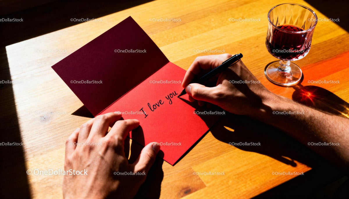 Hands Writing I Love You in Red Valentine Card