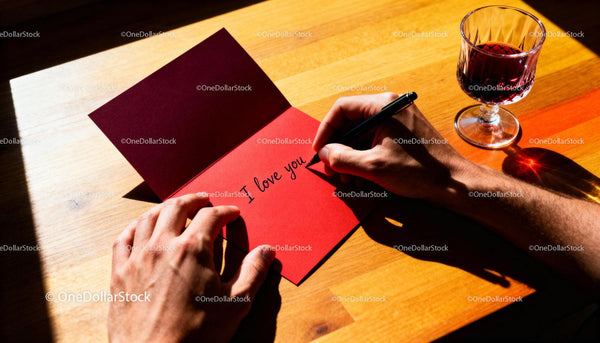 Hands Writing I Love You in Red Valentine Card