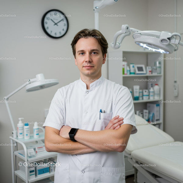 Mężczyzna Lekarz Pewnie Stojący w Nowoczesnej Klinice Medycznej z Nowoczesnym Sprzętem