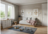 Cozy Children's Bedroom with Wooden Floor and Animal Wall Art