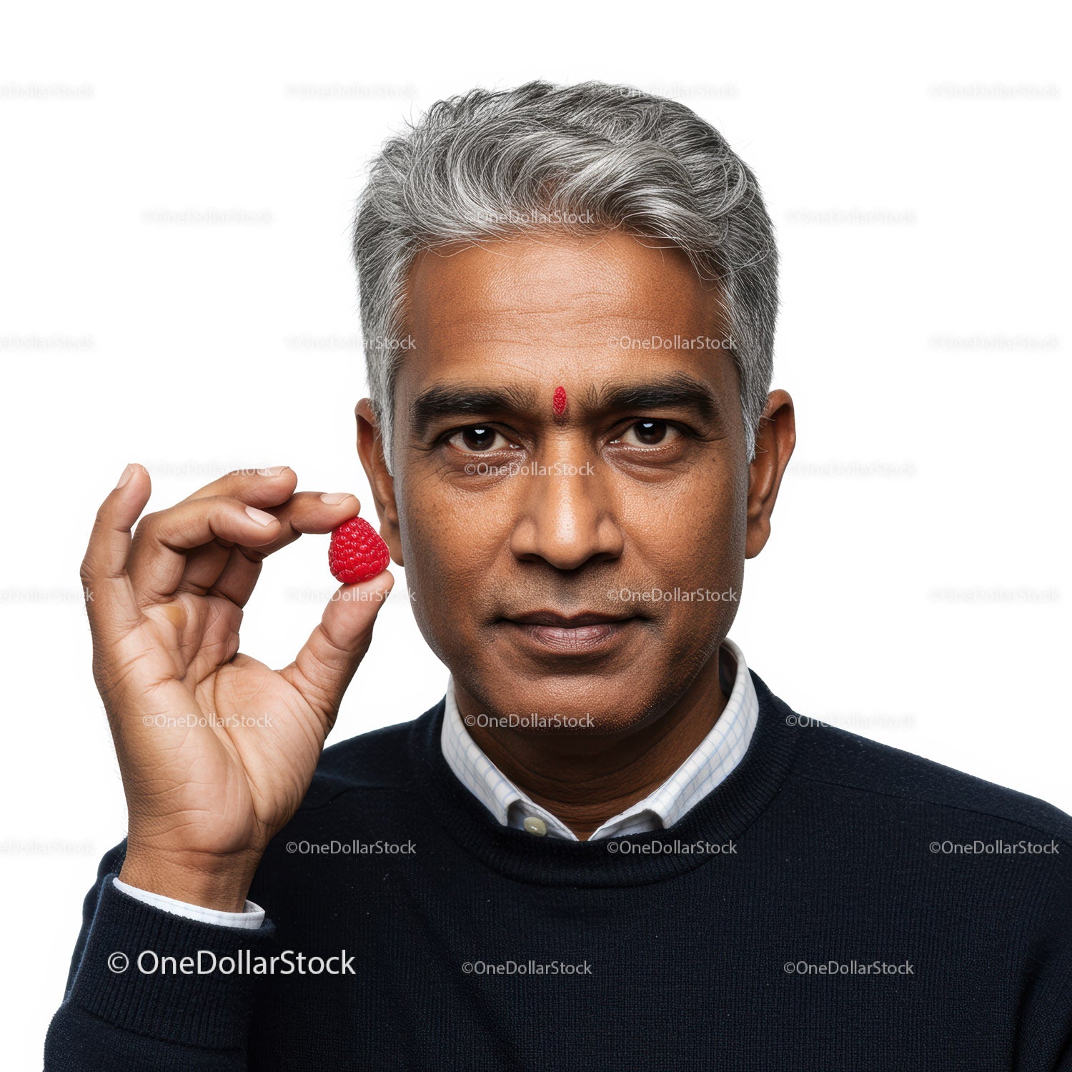 Mature Man Holding Raspberry Close-up Healthy Food Lifestyle Concept
