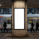 Blank Urban Billboard at City Tram Stop in Evening