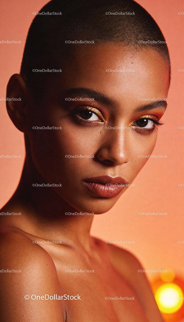 Close-up of confident woman with glowing makeup