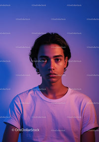 Young Woman Portrait with Vibrant Colored Lighting in Modern Studio
